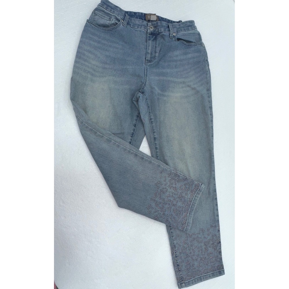 Chico's Ankle Jeans Women's Size 12 Denim Embellished Embroidered Blue Altered